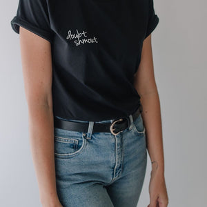 Doubt Shmout Crew Neck Tee with Rolled Sleeves